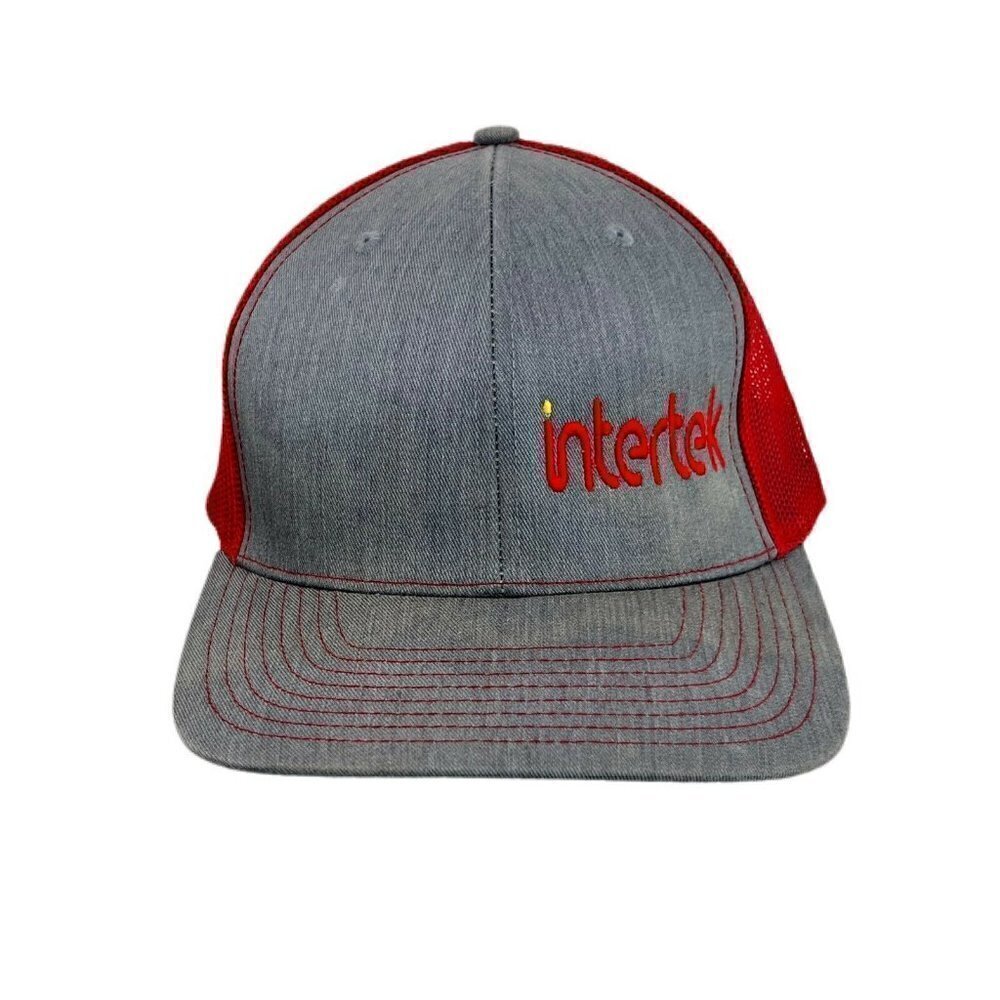 NWOT INTERTEK Men's Snapback Cap Hat Red Grey Adjustable Mesh Cotton Trucker